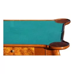 A walnut games table with a "checkerboard" marquetry top and curved legs. Berne.